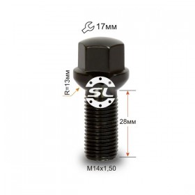 Болт колесный Starleks M14X1,50X28 Черный Хром Сфера с выступом ключ 17 мм