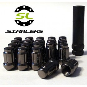 Комплект из 20 гаек для тюнинга под ключ малого диаметра Starleks D=20mm.12x1.5.L=35mm. Конус.Черные