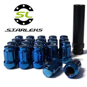 Комплект из 20 гаек для тюнинга под ключ малого диаметра Starleks D=20mm.12x1.5.L=35mm. Конус.Синие