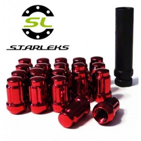 Комплект из 20 гаек для тюнинга под ключ малого диаметра Starleks D=20mm.12x1.5.L=35mm. Конус.Красные